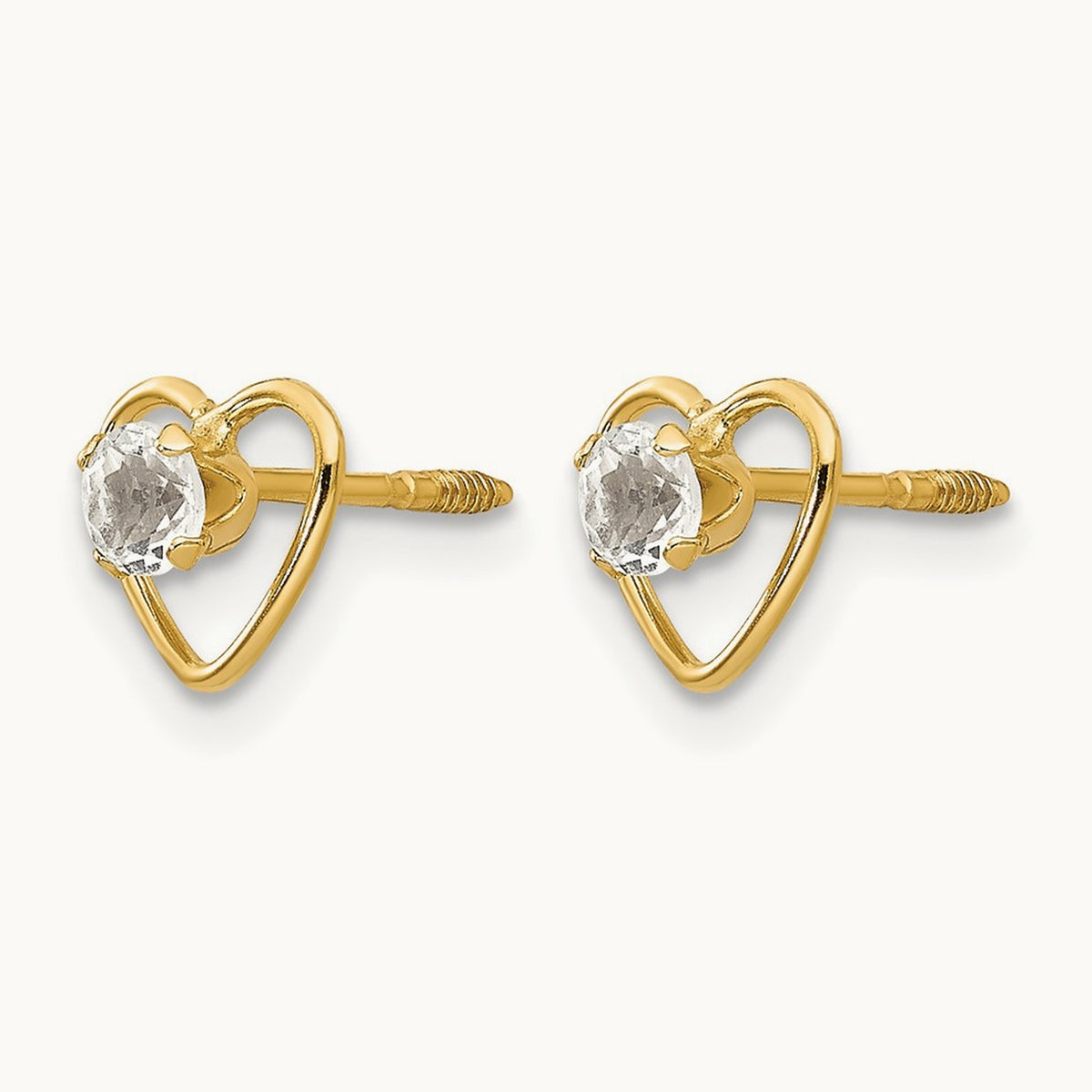 Madi K Genuine White Topaz Birthstone Heart Earrings, 3mm, 14K