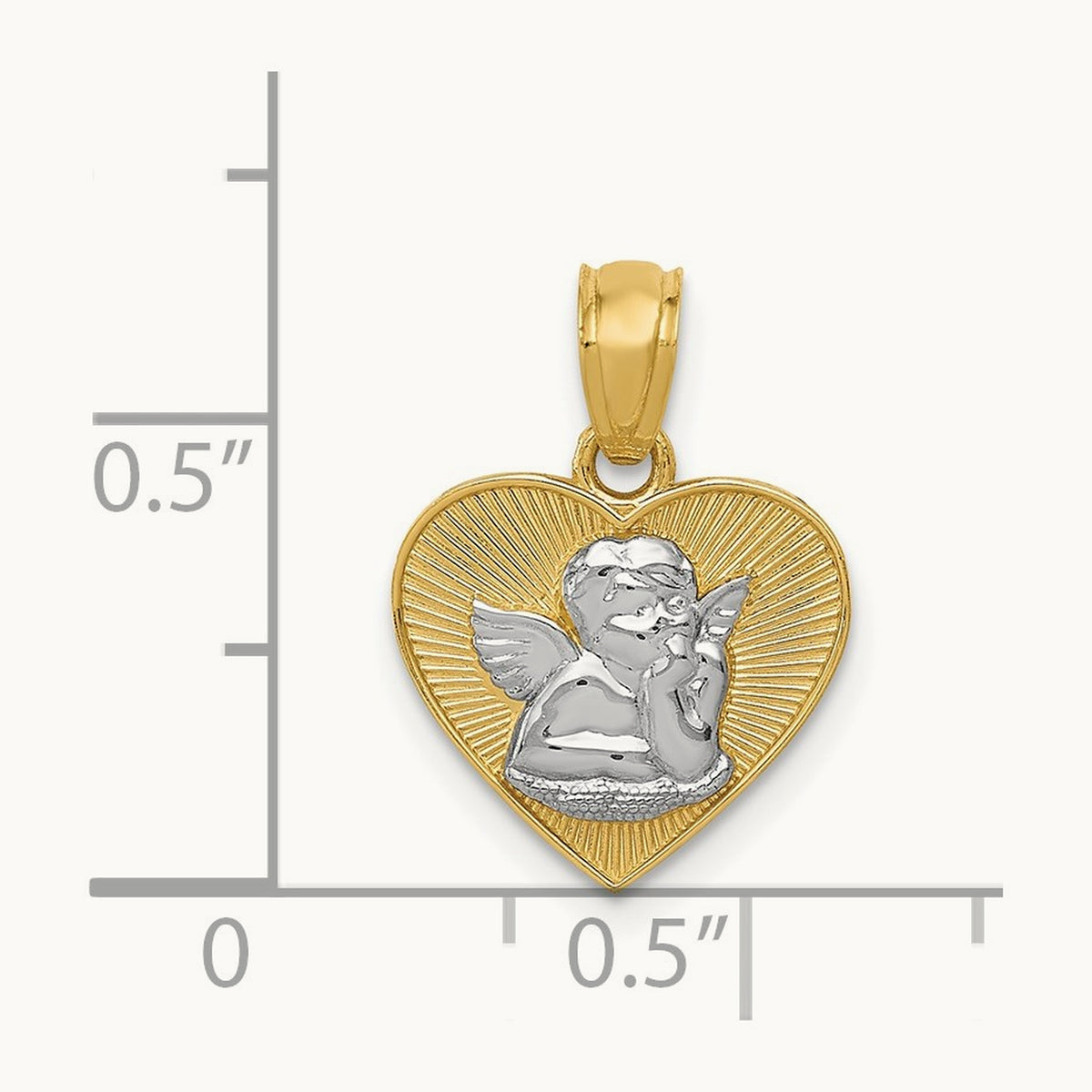 w/Rhodium Polished Guardian Angel in Heart Pendant, 14K