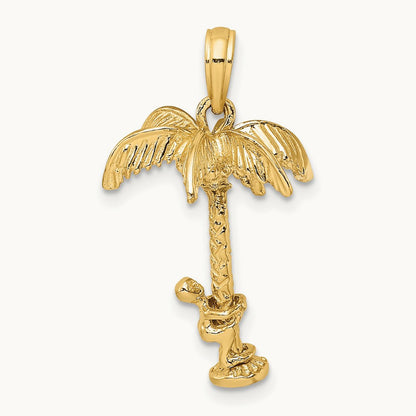 3-D Palm Tree W/Moveable Man Charm, 14K