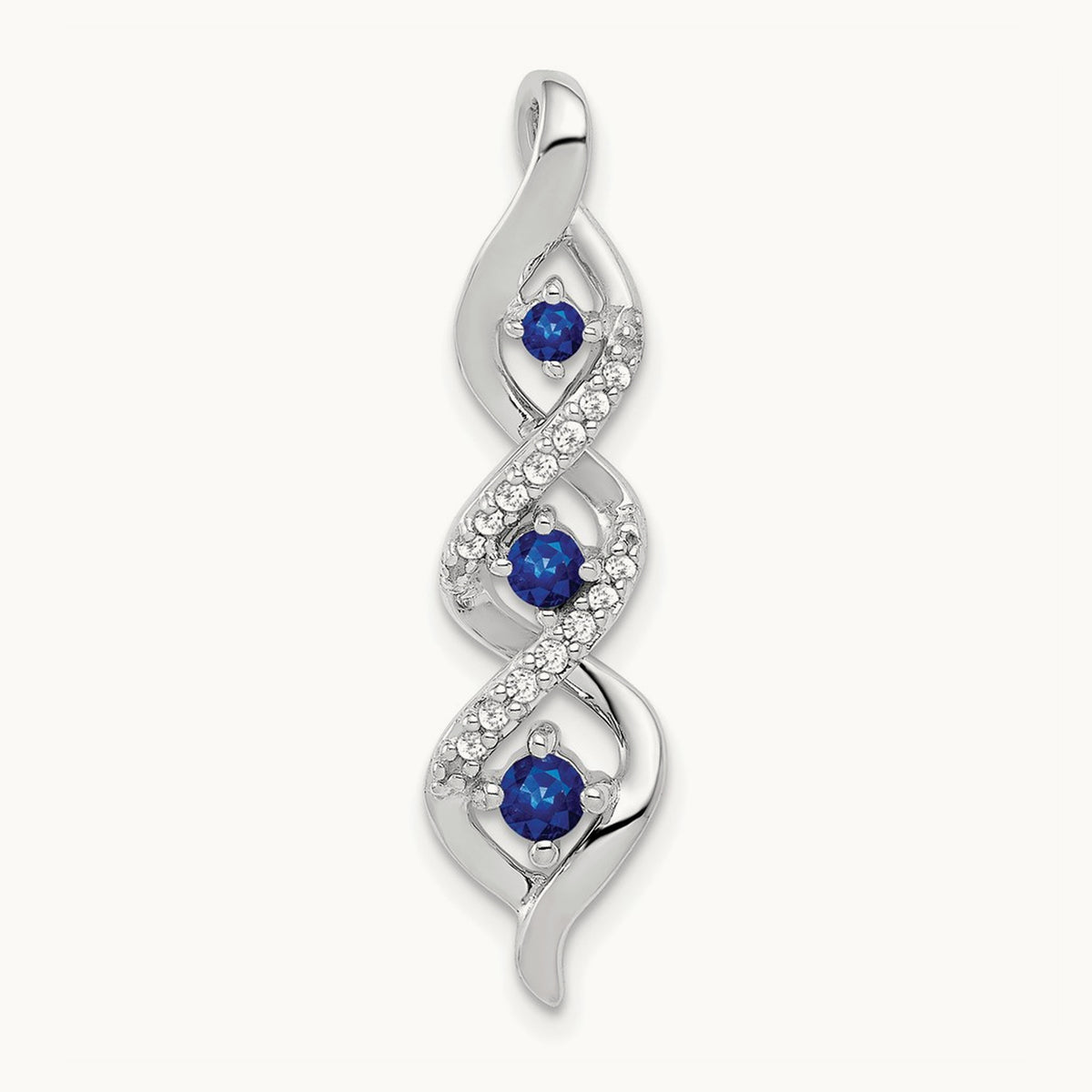 Diamond/.26 Sapphire 3-stone Twisted Chain Slide, 14K White Gold