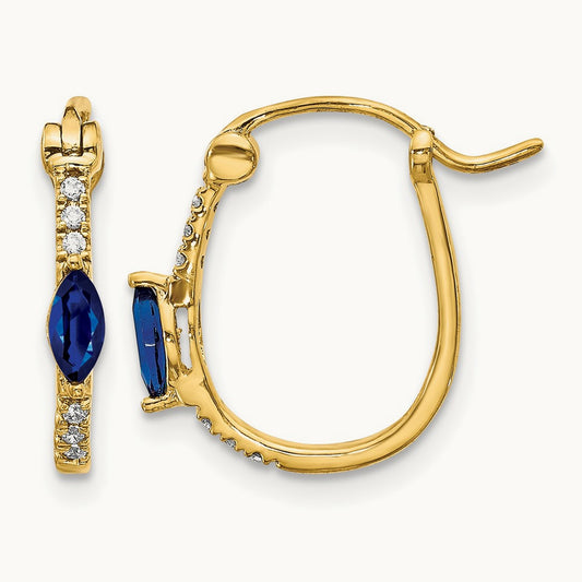 1/20ct Diamond and Sapphire OVal Hoop Earrings, 14K