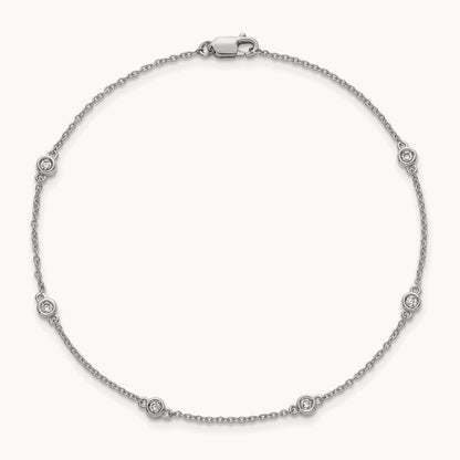 Diamond Station Cable Bracelet, 14K White Gold