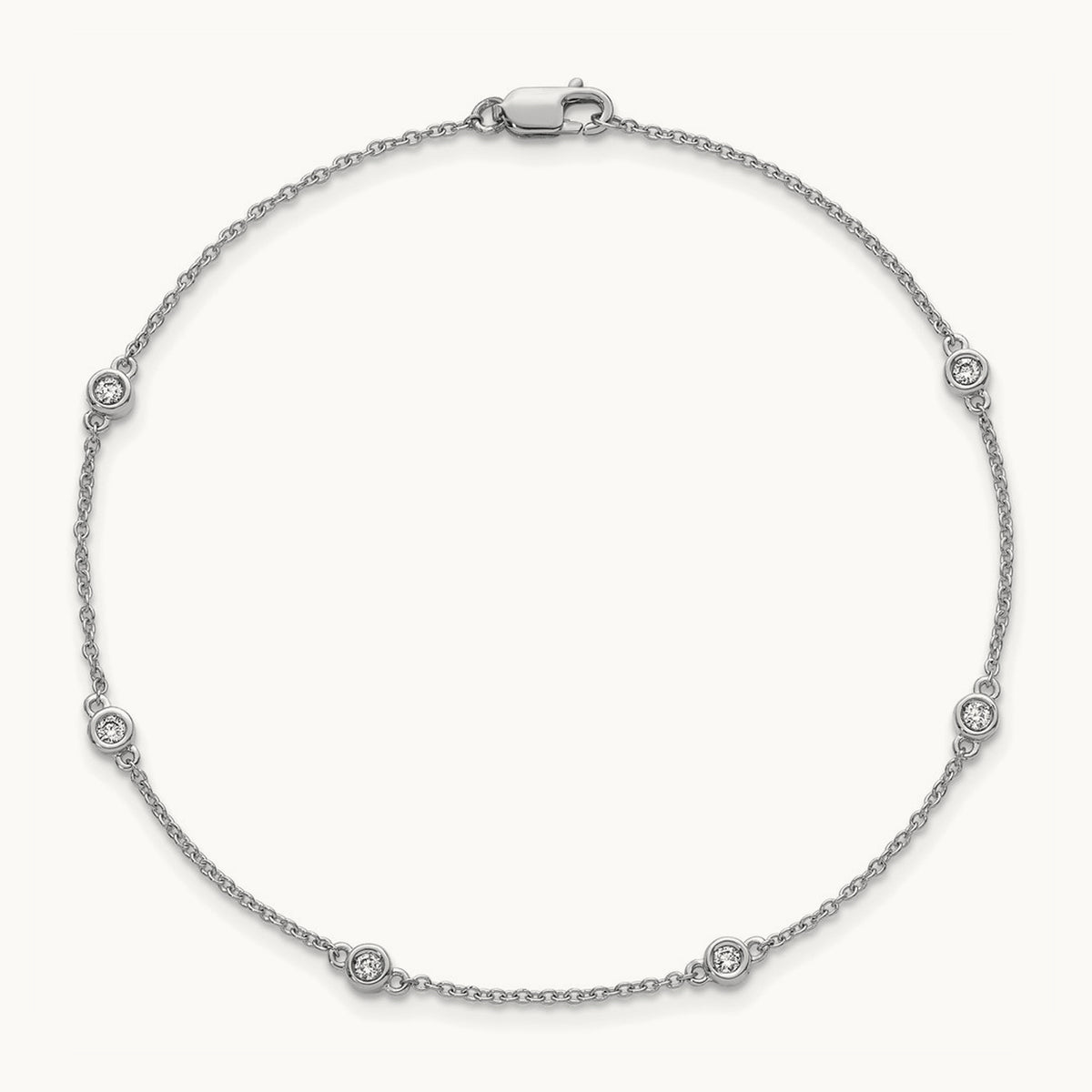 Diamond Station Cable Bracelet, 14K White Gold