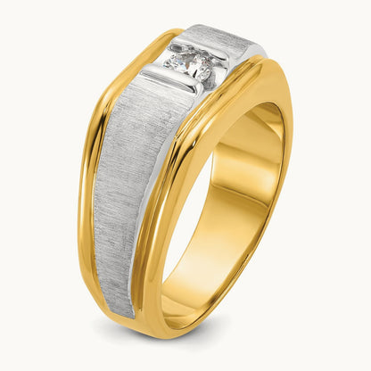 IBGoodman Men's Polished and Satin Diamond Complete Ring, 14K Two-tone