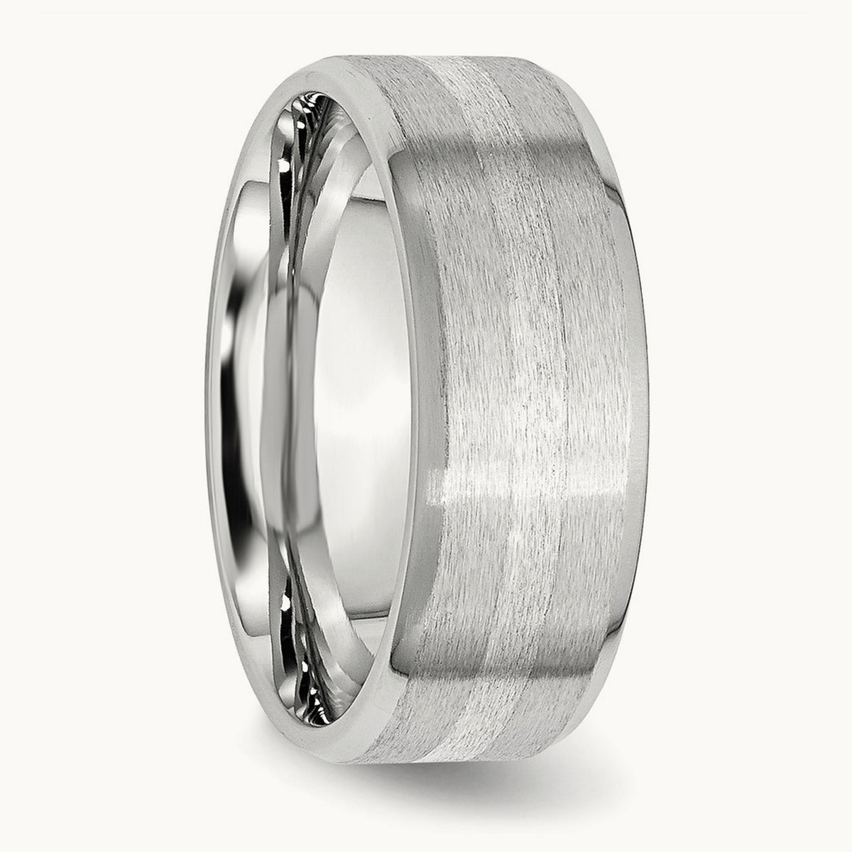 Cobalt Sterling Silver Inlay Satin and Polished Beveled Edge Band — photo set (2)