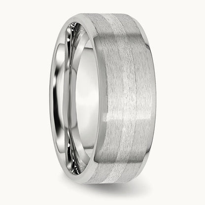 Cobalt Sterling Silver Inlay Satin and Polished Beveled Edge Band — photo set