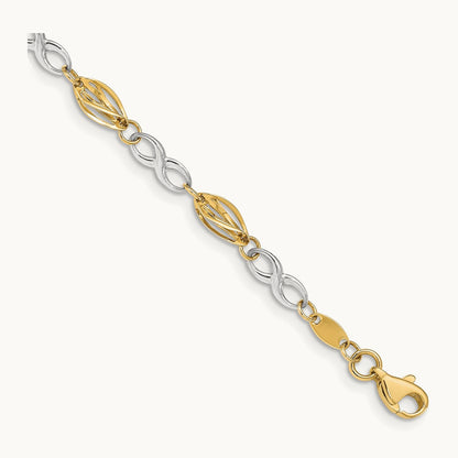Polished Infinity Symbol 7.5in Bracelet, 14K Two-tone