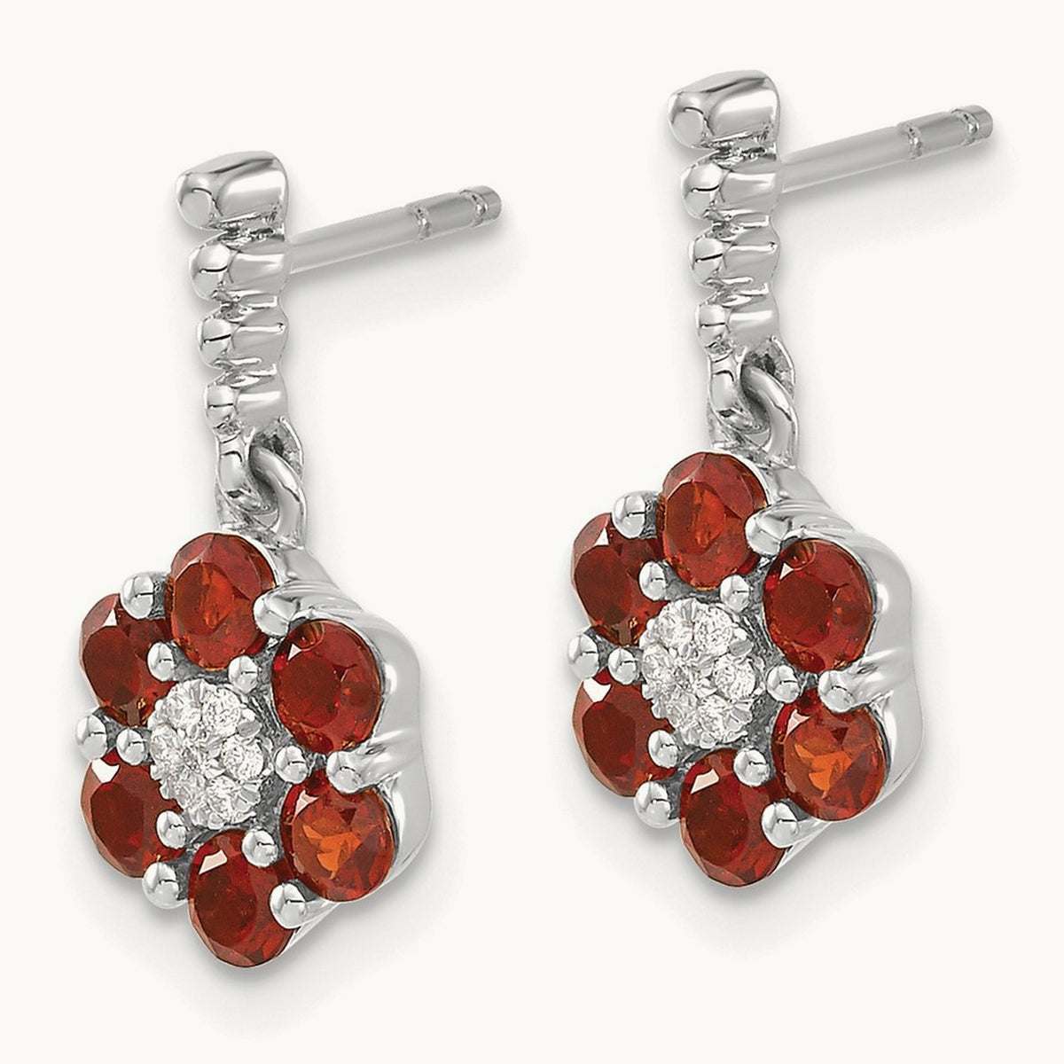 Garnet and Diamond Earrings — 14K White Gold