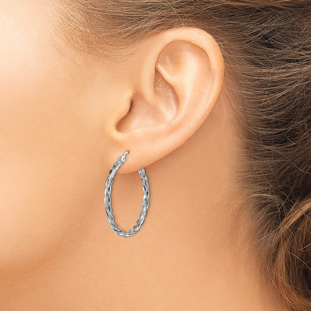 Fine Twisted Hoop Earrings — 14K White Gold, 33.75mm