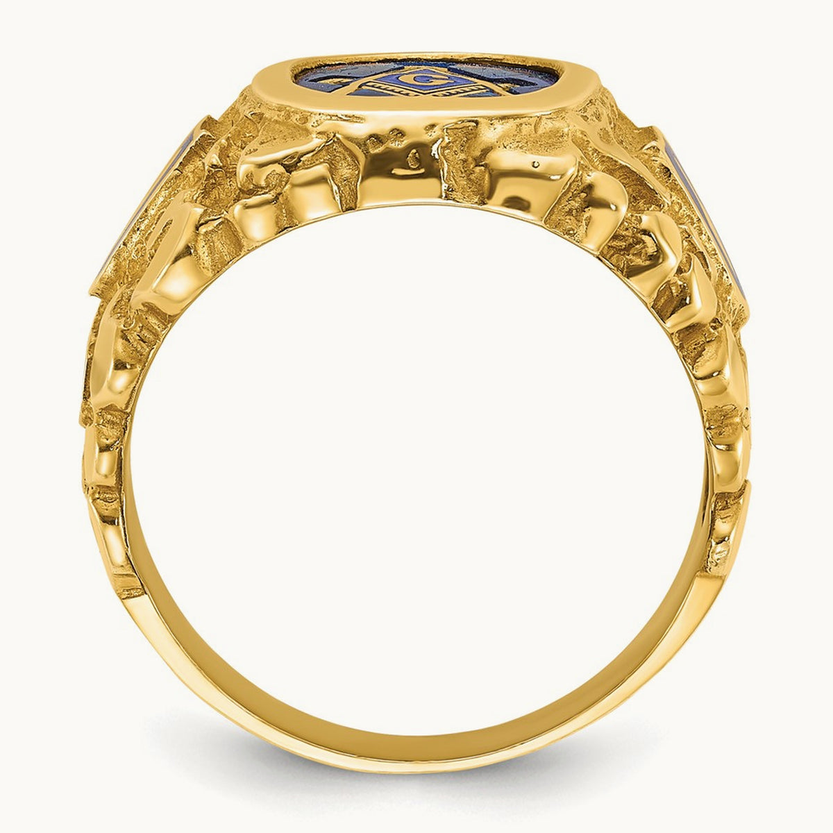 IBGoodman Men's Nugget Texture & Created Sapphire Masonic Ring, 14K