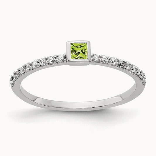 Diamond and Princess Peridot Ring, 14K White Gold