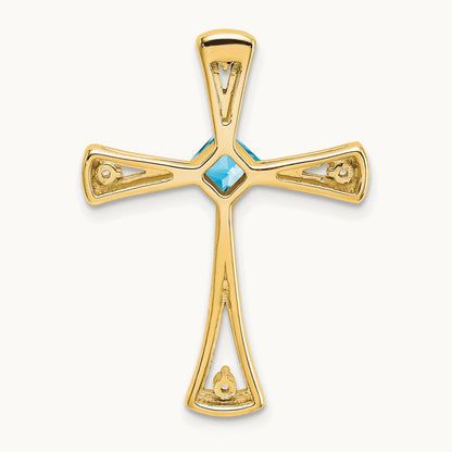 Blue Topaz and Diamond Cross Chain Slide — 14K Yellow Gold