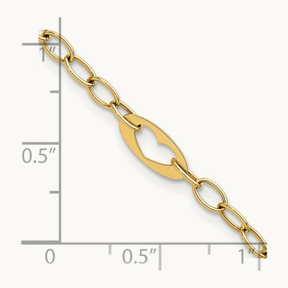 Polished Heart Link 7.25in Bracelet, 14K