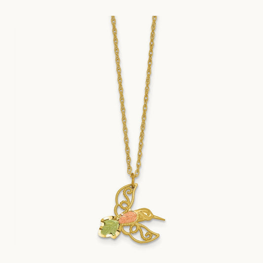 w/12k Accents Black Hills D/C Gold Hummingbird 18in Necklace, 10K