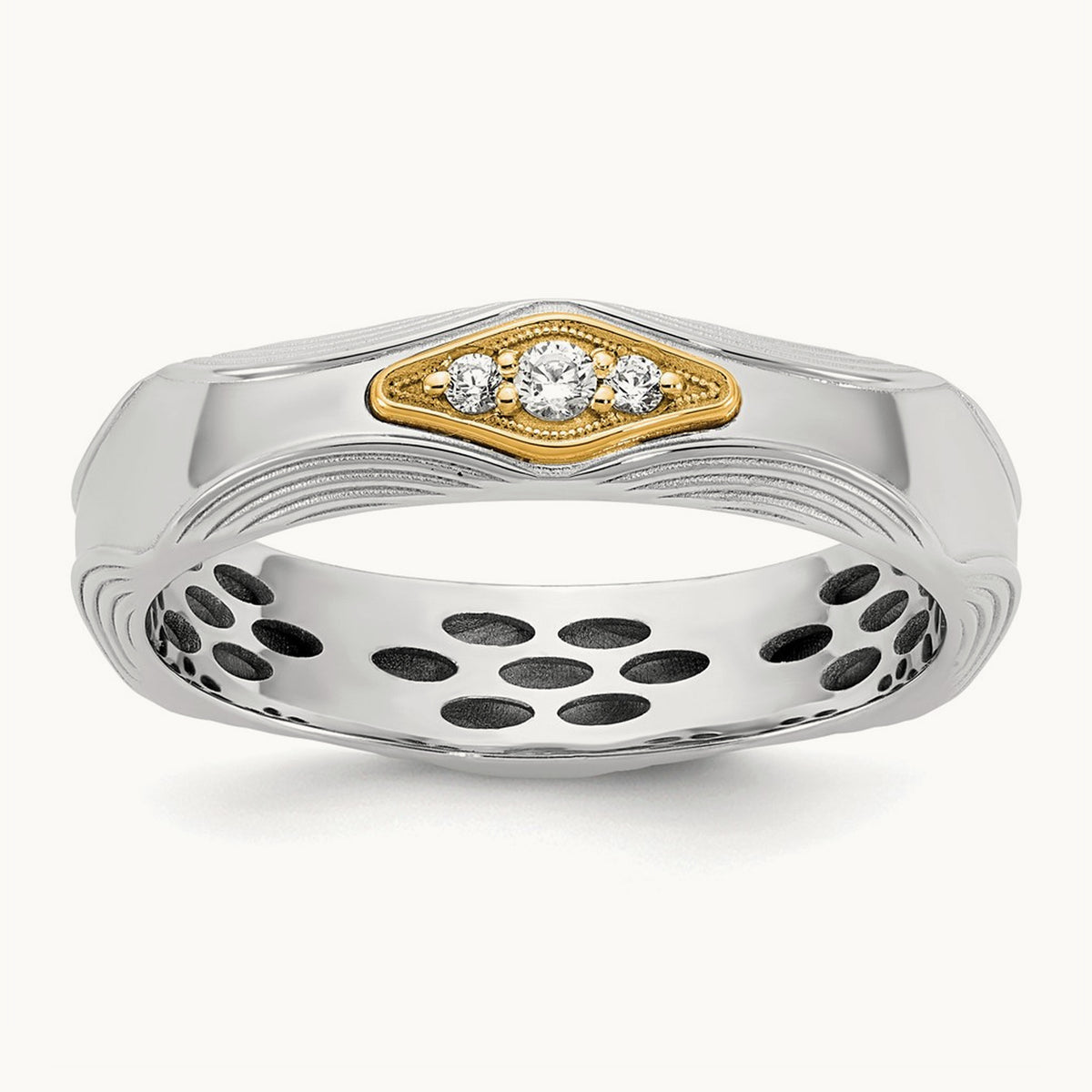 14ktt IB Goodman Mens Complete 3-Stone 1/15ct Diamond Ring