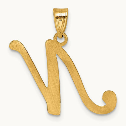 Script Letter N Initial Pendant, 14K
