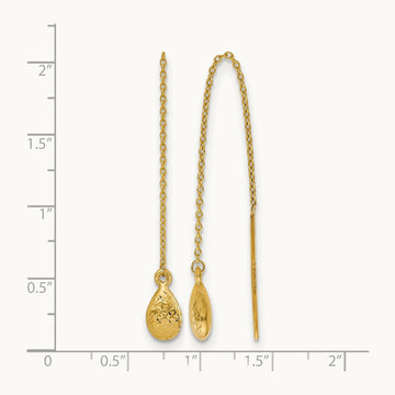 Polished and Textured Tear Drop Threader Earrings, 14K — Leslie's