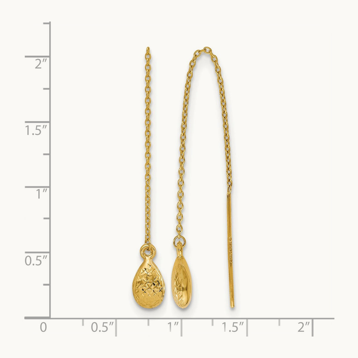 Polished and Textured Tear Drop Threader Earrings, 14K — Leslie's