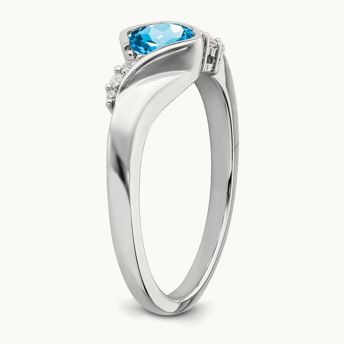 Blue Topaz and Diamond Ring — 14K White Gold, 7