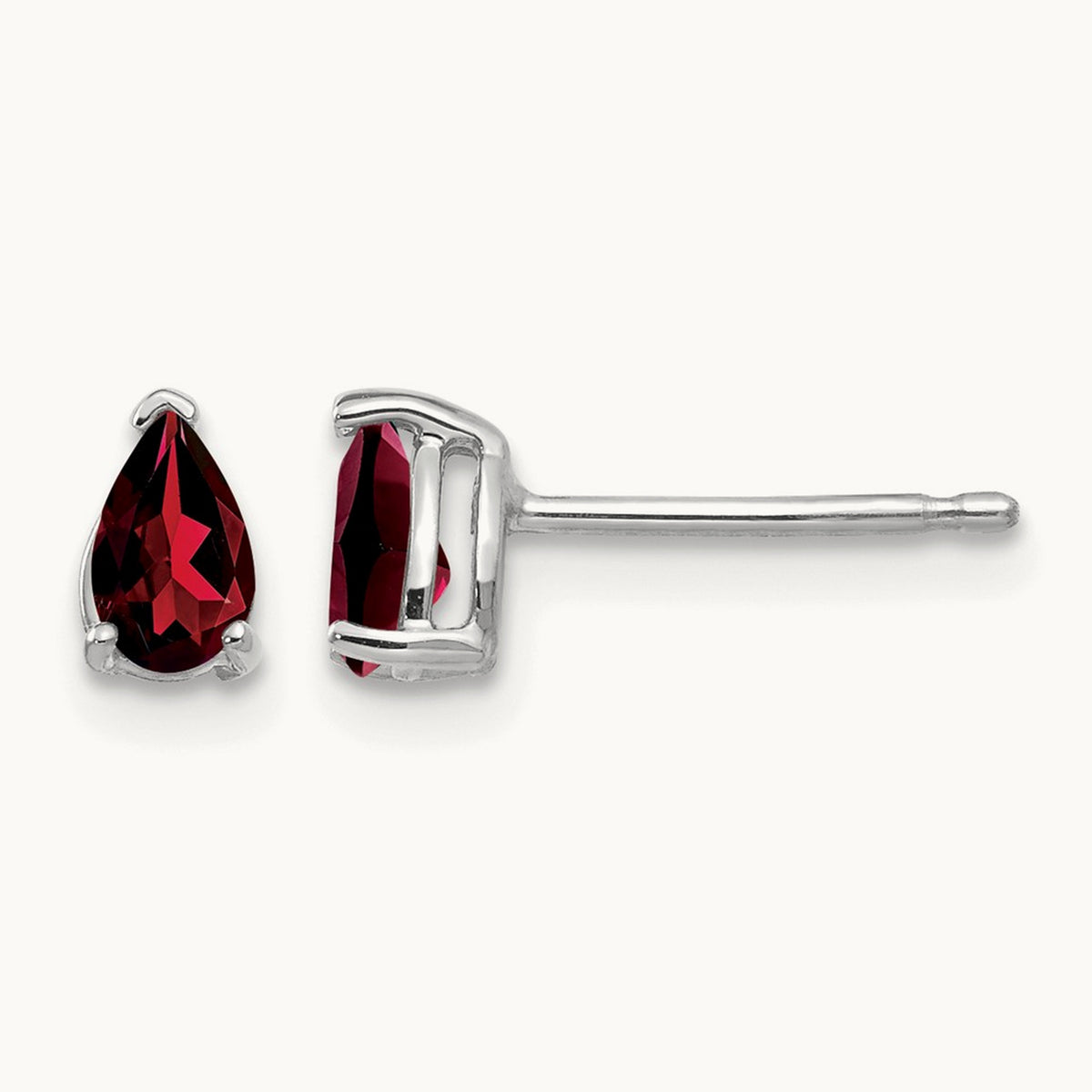 5x3mm Pear Garnet Earrings, 14K White Gold