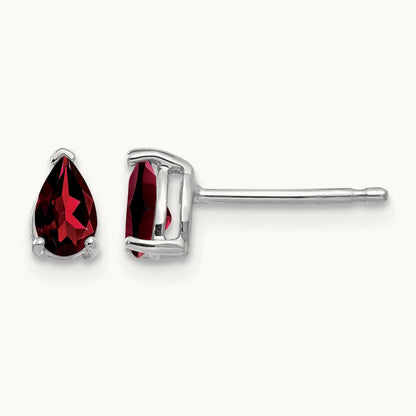 5x3mm Pear Garnet Earrings, 14K White Gold