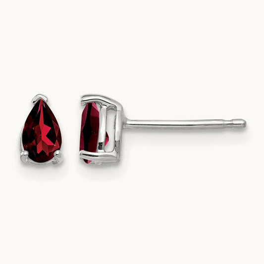 5x3mm Pear Garnet Earrings, 14K White Gold