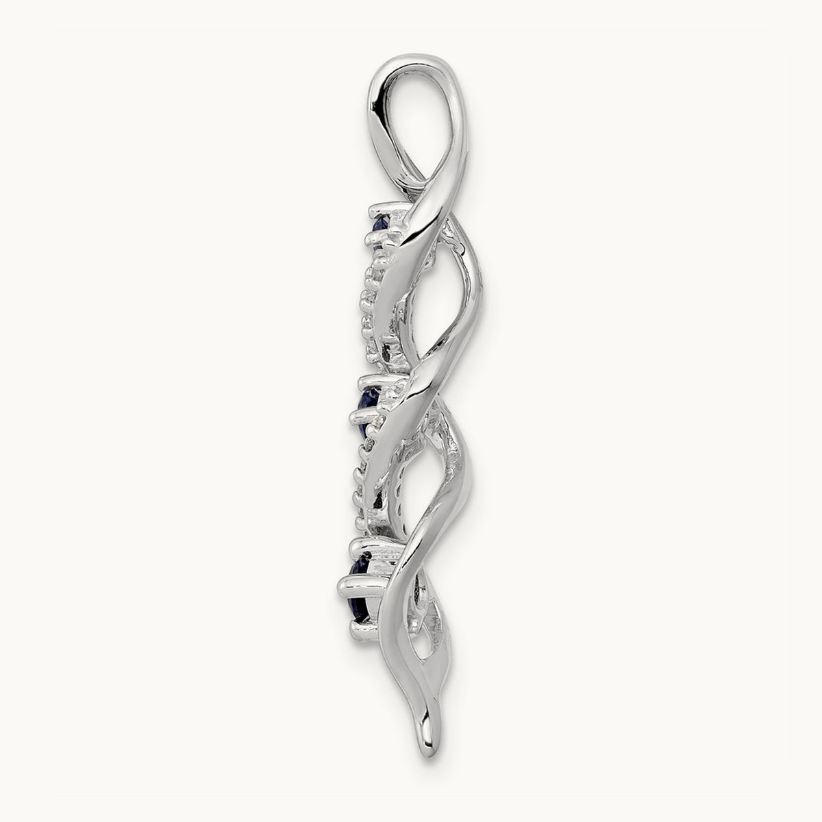 Diamond/.26 Sapphire 3-stone Twisted Chain Slide, 14K White Gold