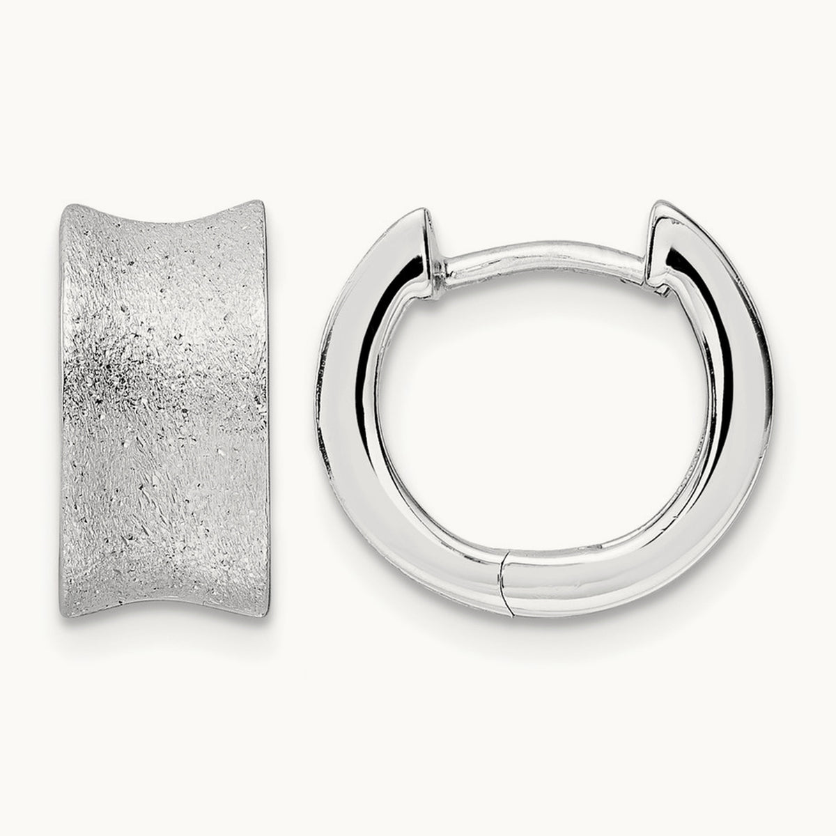 Rhod-plated D/C Brushed Huggie Hoop Earrings, Sterling Silver — Leslie's