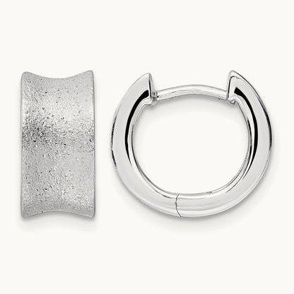 Rhod-plated D/C Brushed Huggie Hoop Earrings, Sterling Silver — Leslie's