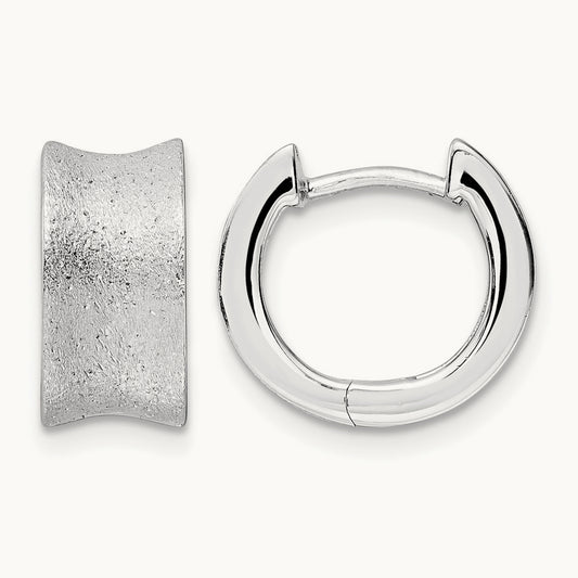 Rhod-plated D/C Brushed Huggie Hoop Earrings, Sterling Silver — Leslie's