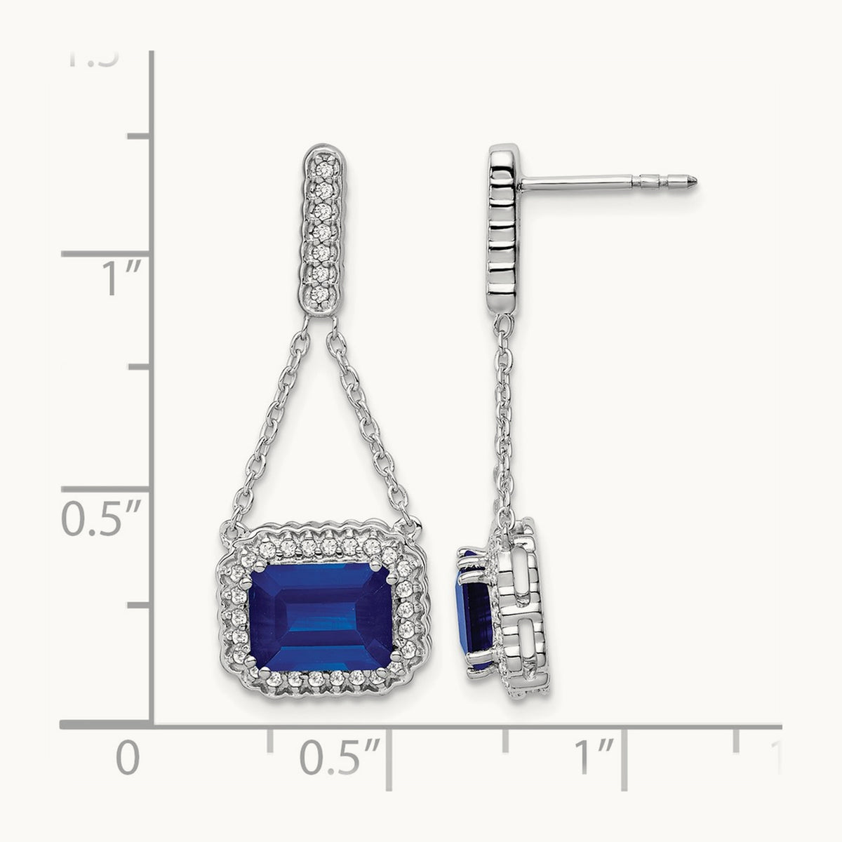 Created Sapphire and Diamond Dangle Earrings, 14K White Gold