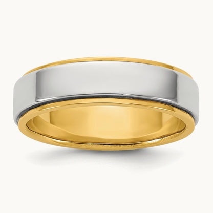 Y/W Step Edge Wedding Band, 6mm, 14K Two-tone