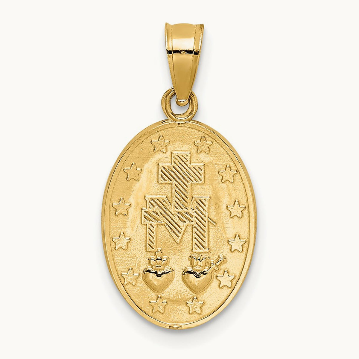 Polished Miraculous Medal Pendant — 14K Yellow Gold