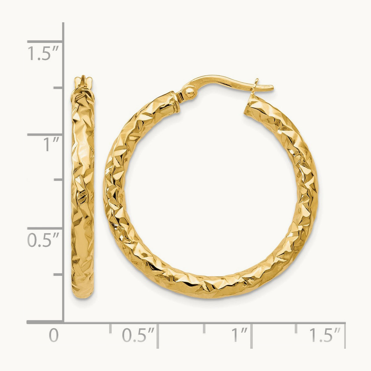 ForeverLite Polished and Textured Hoop Earrings — Leslie's — 14K Yellow Gold, 24mm