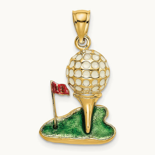 W/ Enamel and 2-D Golf Ball Charm, 14K