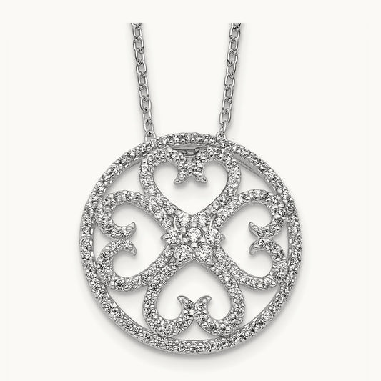 Diamond Vintage Hearts Pendant Necklace, 14K White Gold