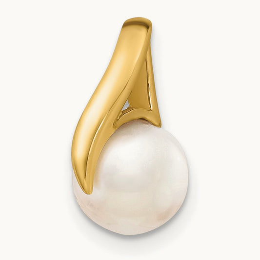 8- White Freshwater Cultured Pearl Pendant Slide, 9mm, 14K