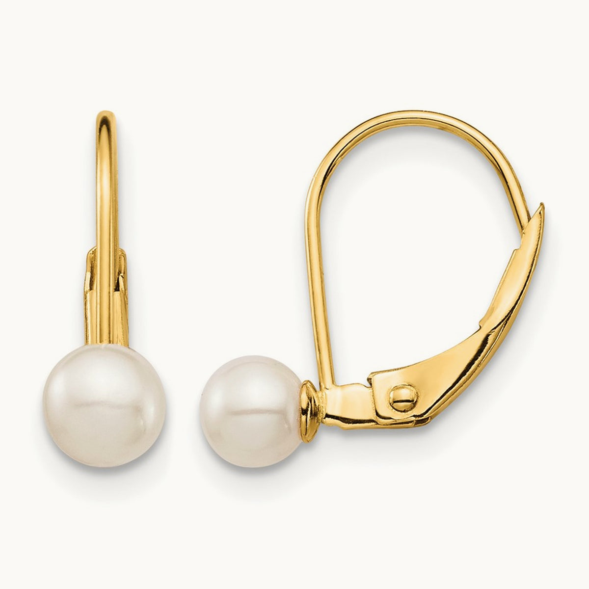 Madi K 4- White Round FW Cultured Pearl Leverback Earrings, 14K