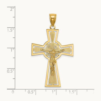 Cut-Out Crucifix W/ Center Circle Charm, 14K