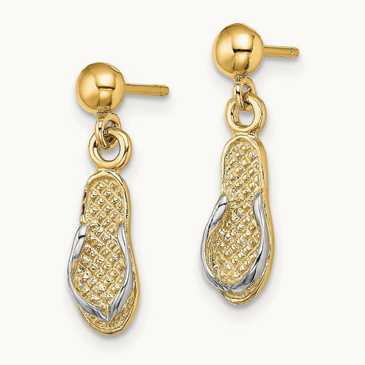 Flip Flop Post Dangle Earrings, 14K with Rhodium
