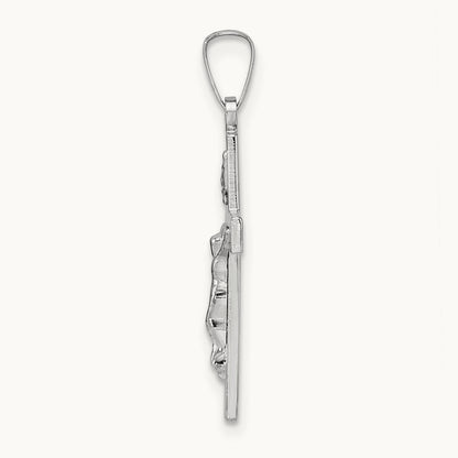 Polished Solid INRI Striped Crucifix Pendant — 27.5mm