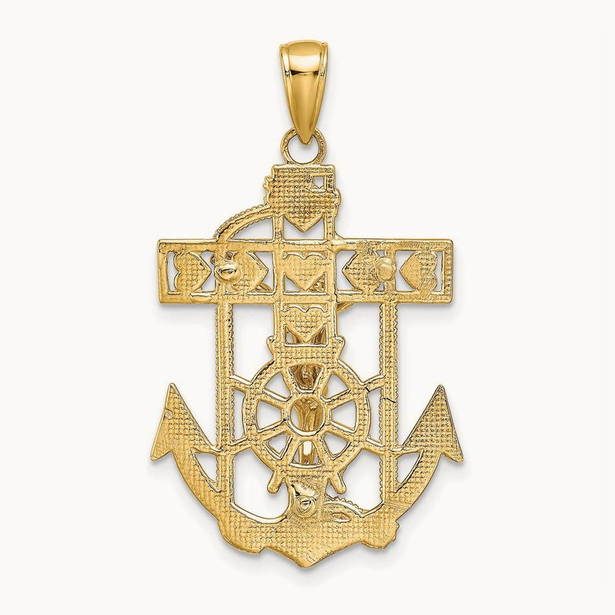Polished Textured Mariners Crucifix Pendant, 14K