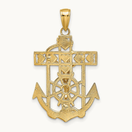 Polished Textured Mariners Crucifix Pendant, 14K