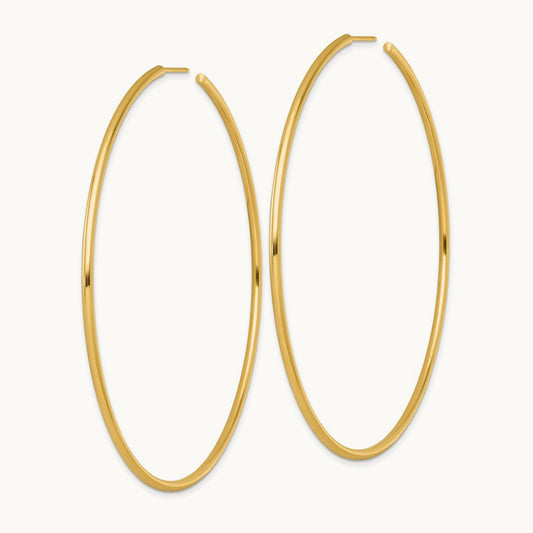 2.0 x Polished Post Hoop Earrings, 80mm, 14K