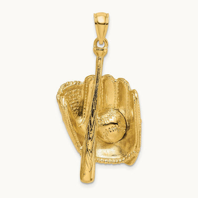 3-D Baseball Glove, Bat, Ball Charm, 14K