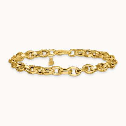 Polished 7.5in Fancy Textured Open Link Bracelet, 14K