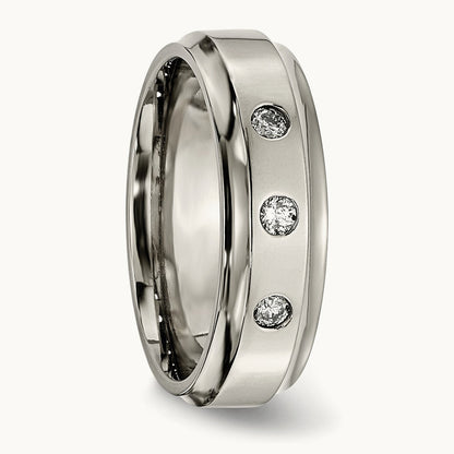 Polished 1/5ct. tw. Diamond Ridged Edge Band, 7mm, Titanium