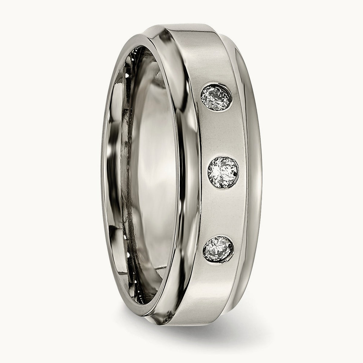 Polished 1/5ct. tw. Diamond Ridged Edge Band, 7mm, Titanium