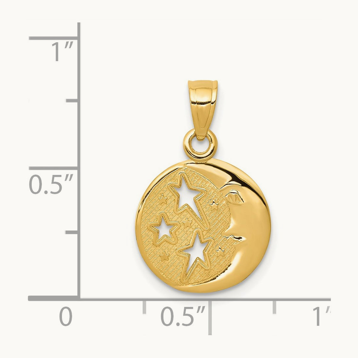 Polished Flat-Backed Moon with Three Stars Pendant, 14K
