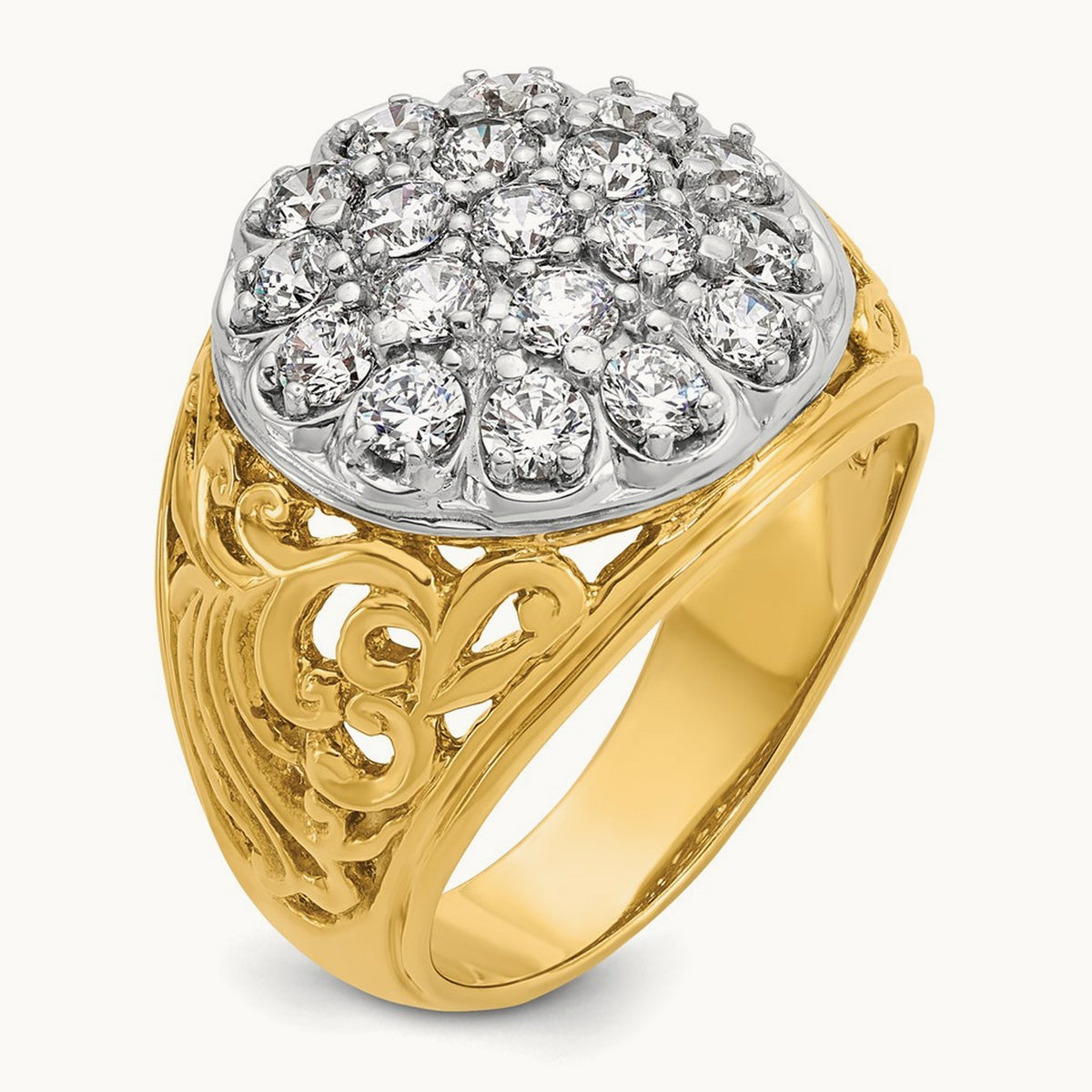 IBGoodman Men's Polished 2ctw Dia Kentucky Cluster Ring, 14K Two-tone
